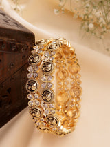 Nakshi Design Bangle Adorned With Ruby & Zircon in High Gold Polish