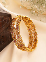 High-Gold Polish Bangle Adorned With Ruby & Zircon