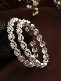 White Zircon Bangle With Rhodium Finish