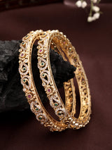 High Gold Finish Bangle Adorned With Ruby, Emerald & Zircon