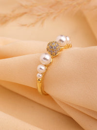 Elegant Mother Of Pearl Ring With Zircon Accents