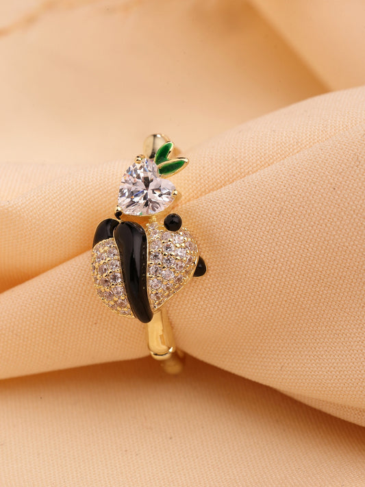 Zircon Ring With Black & Green Enamel Accents