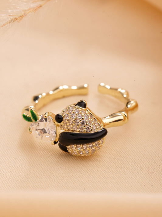 Zircon Ring With Black & Green Enamel Accents