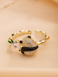 Zircon Ring With Black & Green Enamel Accents