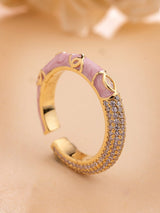 Zircon Ring with Pink Enamel Detailing