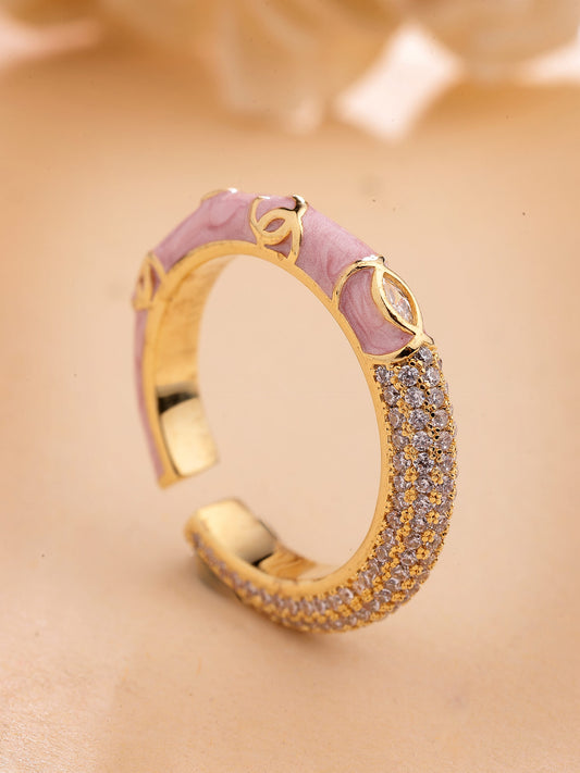 Zircon Ring with Pink Enamel Detailing