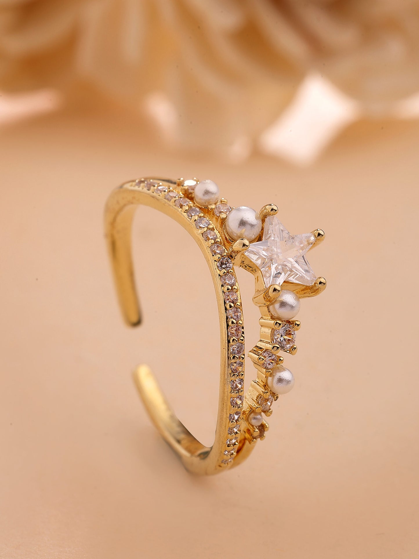 Elegant Zircon Ring With Mother Of Pearl Accents