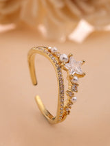 Elegant Zircon Ring With Mother Of Pearl Accents