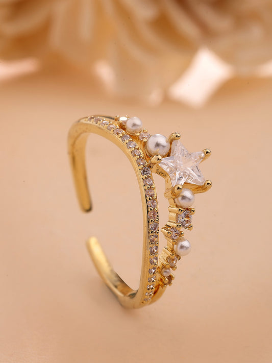 Elegant Zircon Ring With Mother Of Pearl Accents