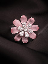 Swirl Design Ring with Zircon & Rose Quartz