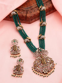 Luxury Moissanite Haaram Adorned With Emerald Beads and Premium Pearls