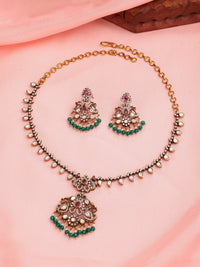 Regal Necklace Set With Moissanite, Ruby, Zircon & Emerald-Pearl Accents