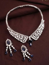 Regal White Zircon & Purple Stone Collar Necklace Set