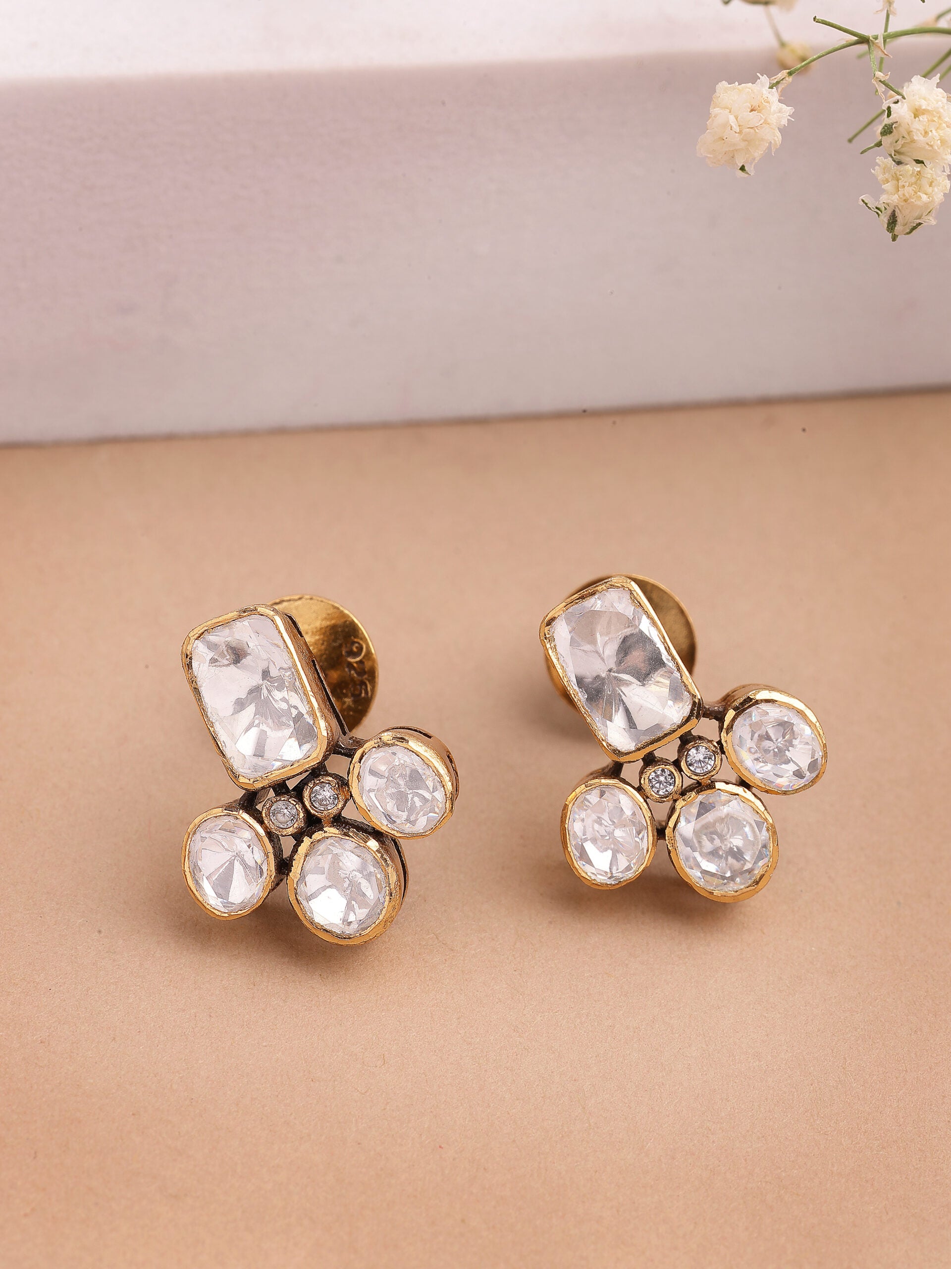 92.5 Silver Luxury Moissanite and Zircon Studs in High-Polis