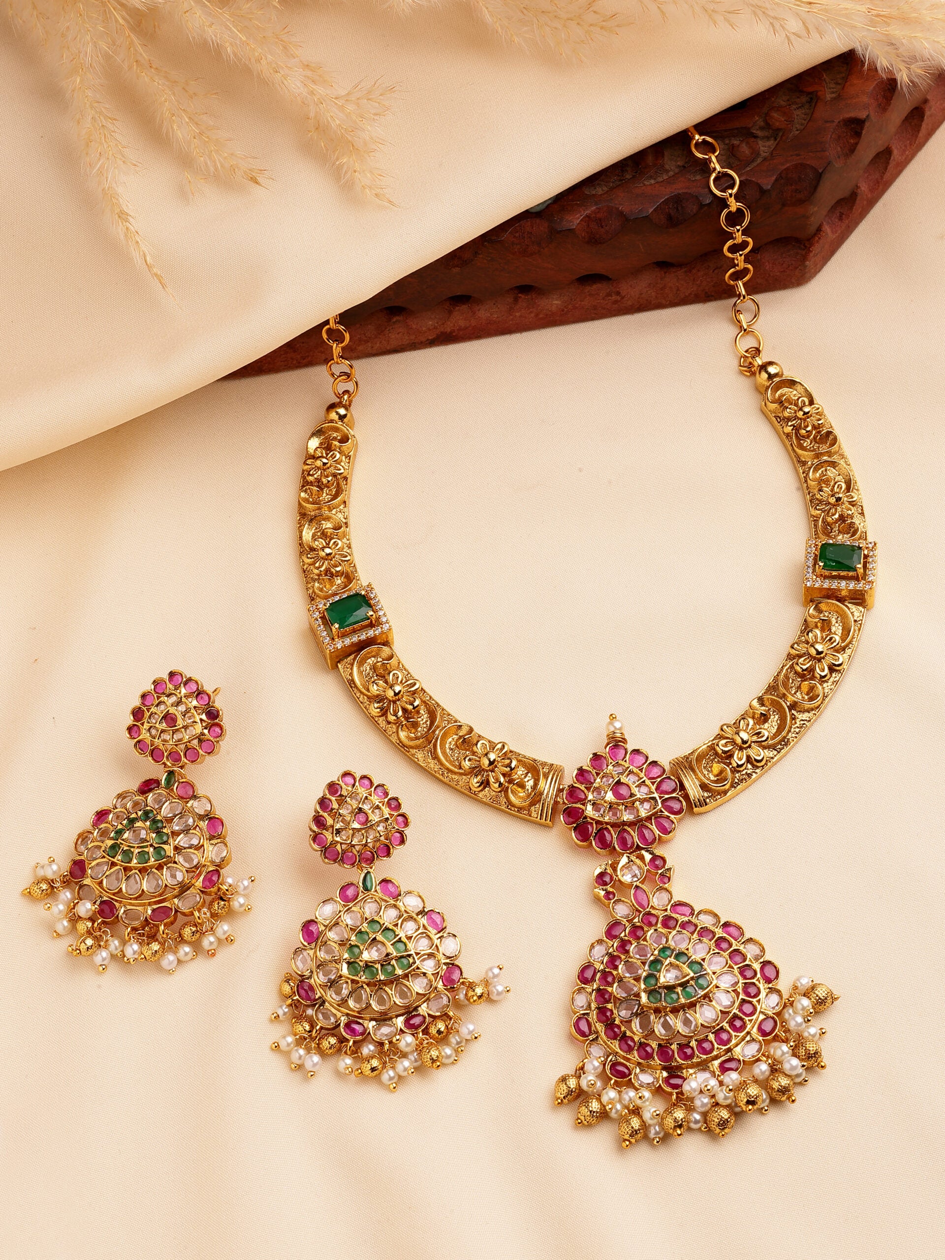 Majestic Harmony: Ruby, Zircon & Emerald Adornment