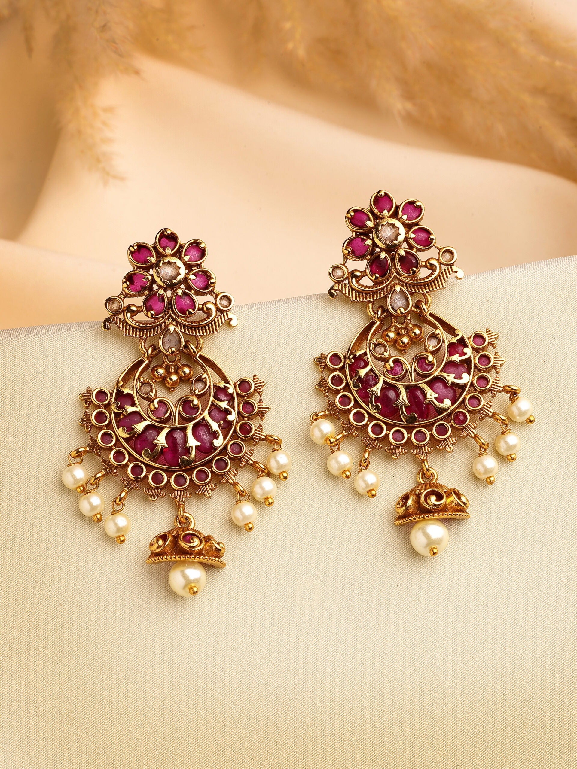 Royal Ruby & Pearl Chandbali