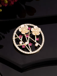 Regal Ruby & Zircon With MOP and Shell Brooch