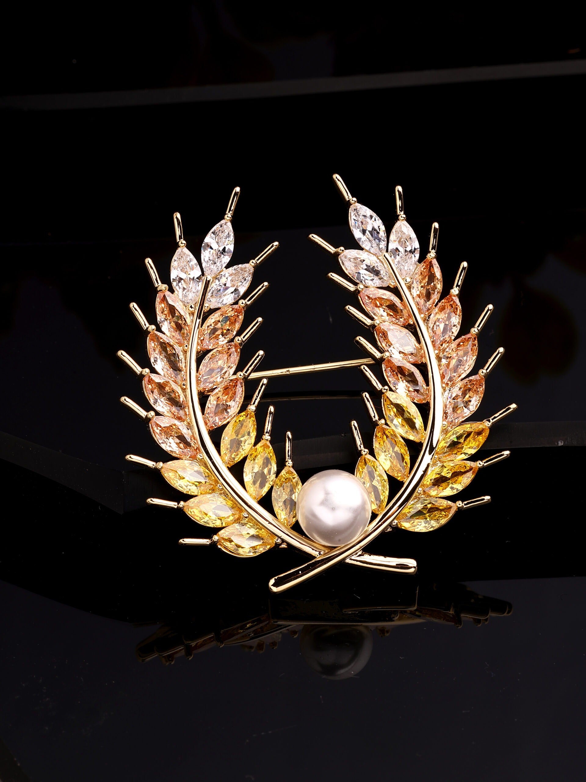 Elegant Multi-Zircon and Pearl Brooch