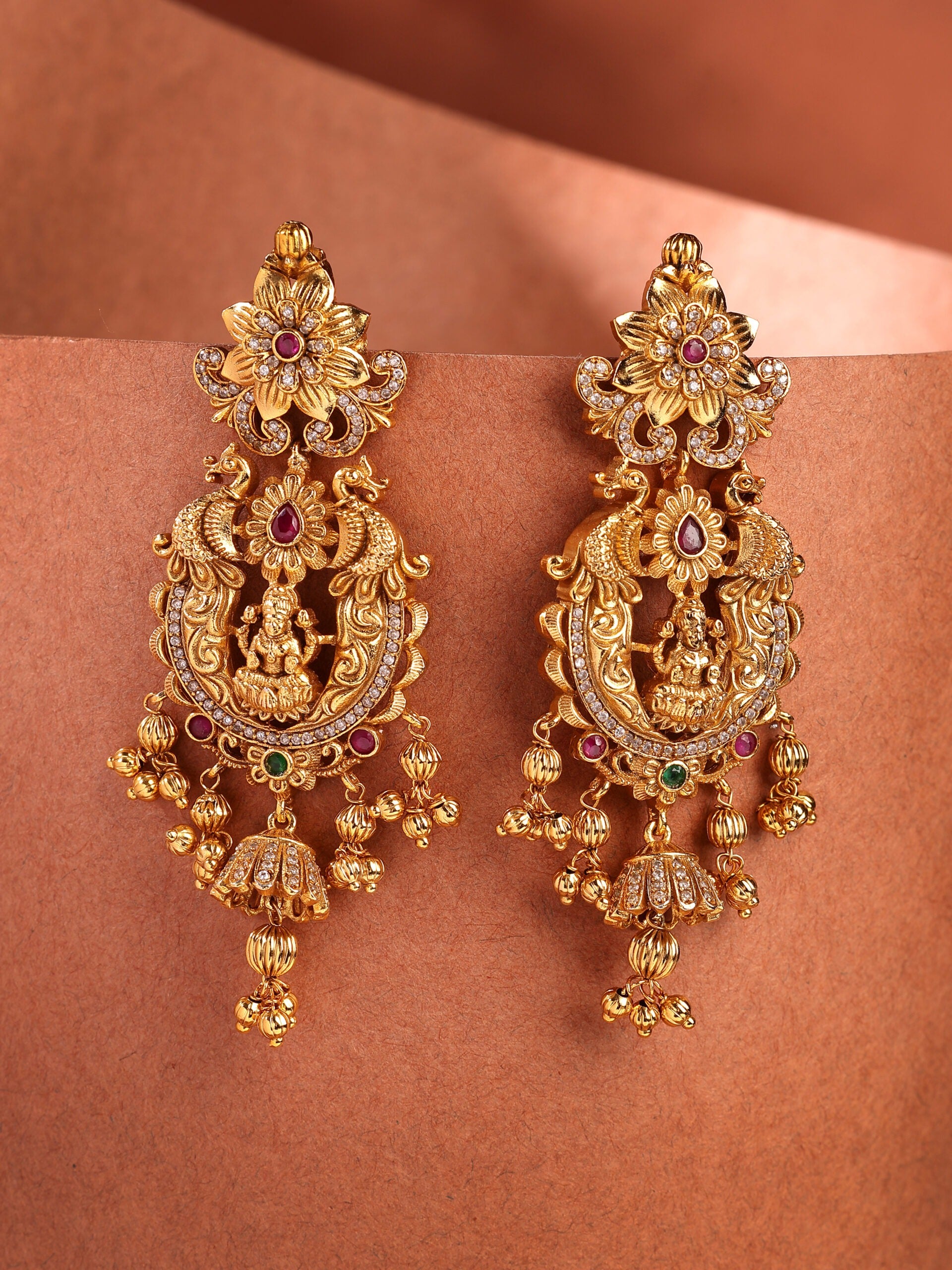 Royal Zircon Chandbali With Ruby & Emerald