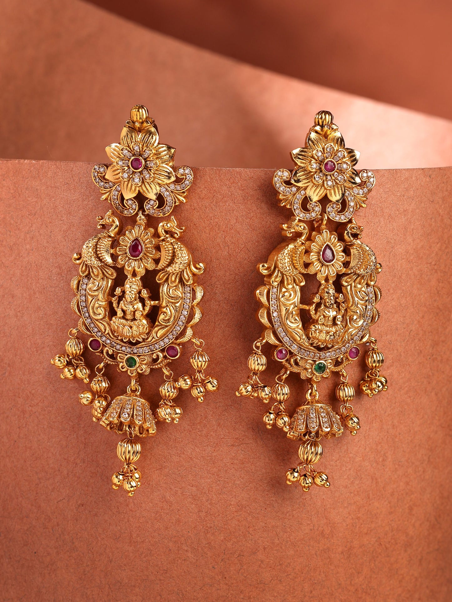 Royal Zircon Chandbali With Ruby & Emerald
