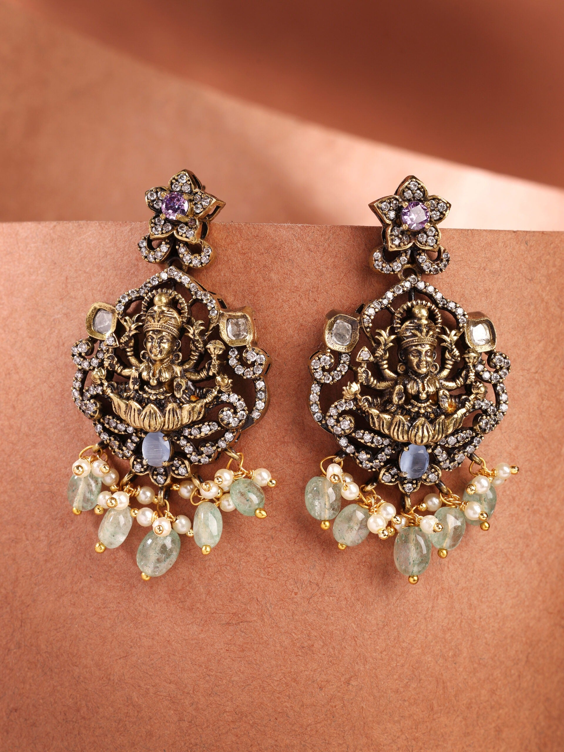 Heritage Nakshi Chandbali Adorned With Moissanite, Pearl & Emerald Beads