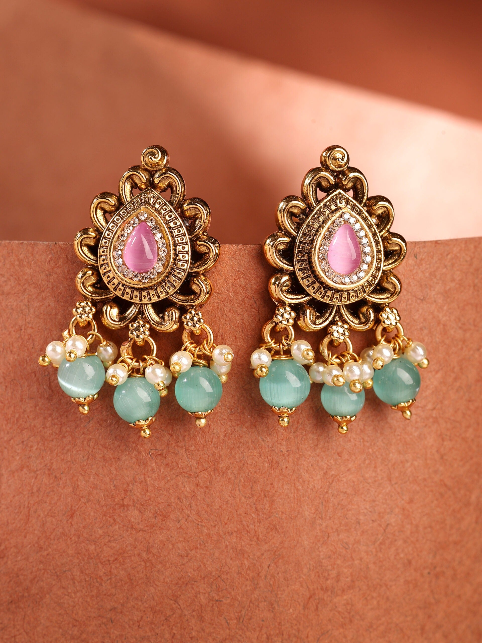 Radiant Studs With Moissanite, Zircon, Emerald Beads & Premium Pearls
