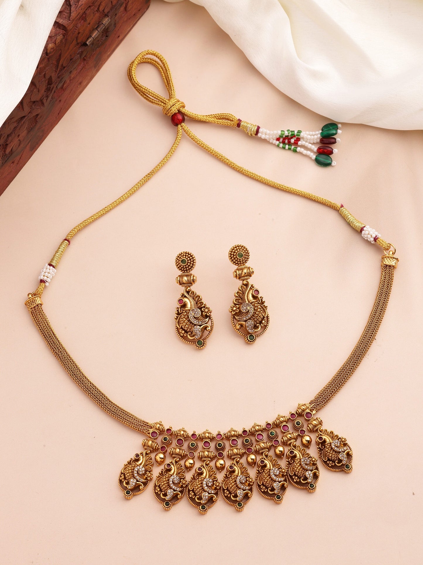 Regal Necklace Set With Ruby, Emerald & Zircon Stones