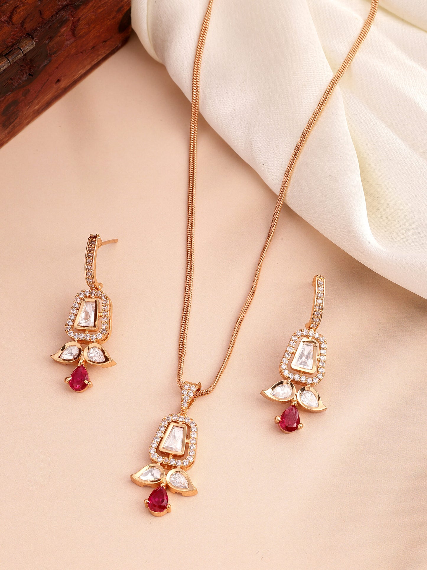 Exquisite Pendant Set with Ruby, Moissanite & Zircon Stones