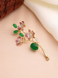 Regal Emerald Ruby & Zircon Brooch