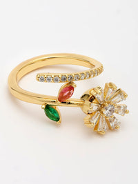 Elegant Zircon Ring With Emerald & Ruby in Swirl Design