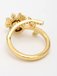 Elegant Zircon Ring With Emerald & Ruby in Swirl Design