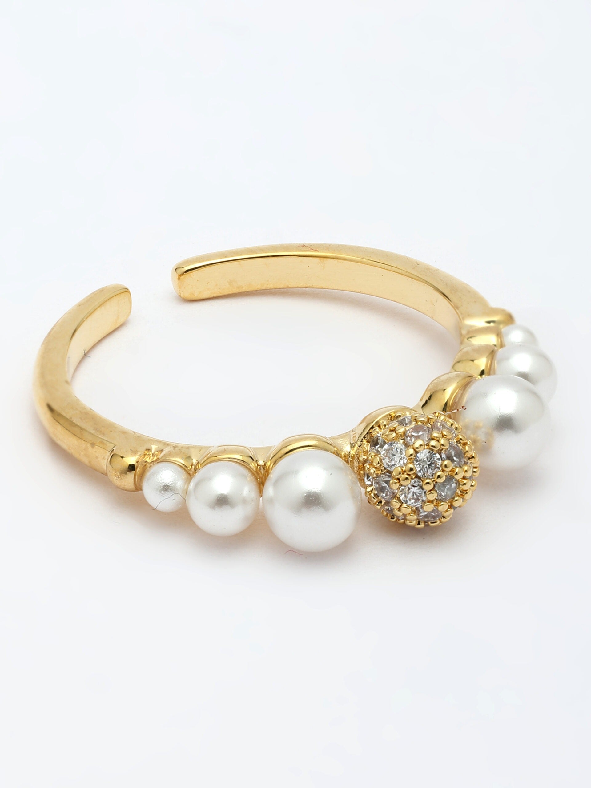 Elegant Mother Of Pearl Ring With Zircon Accents