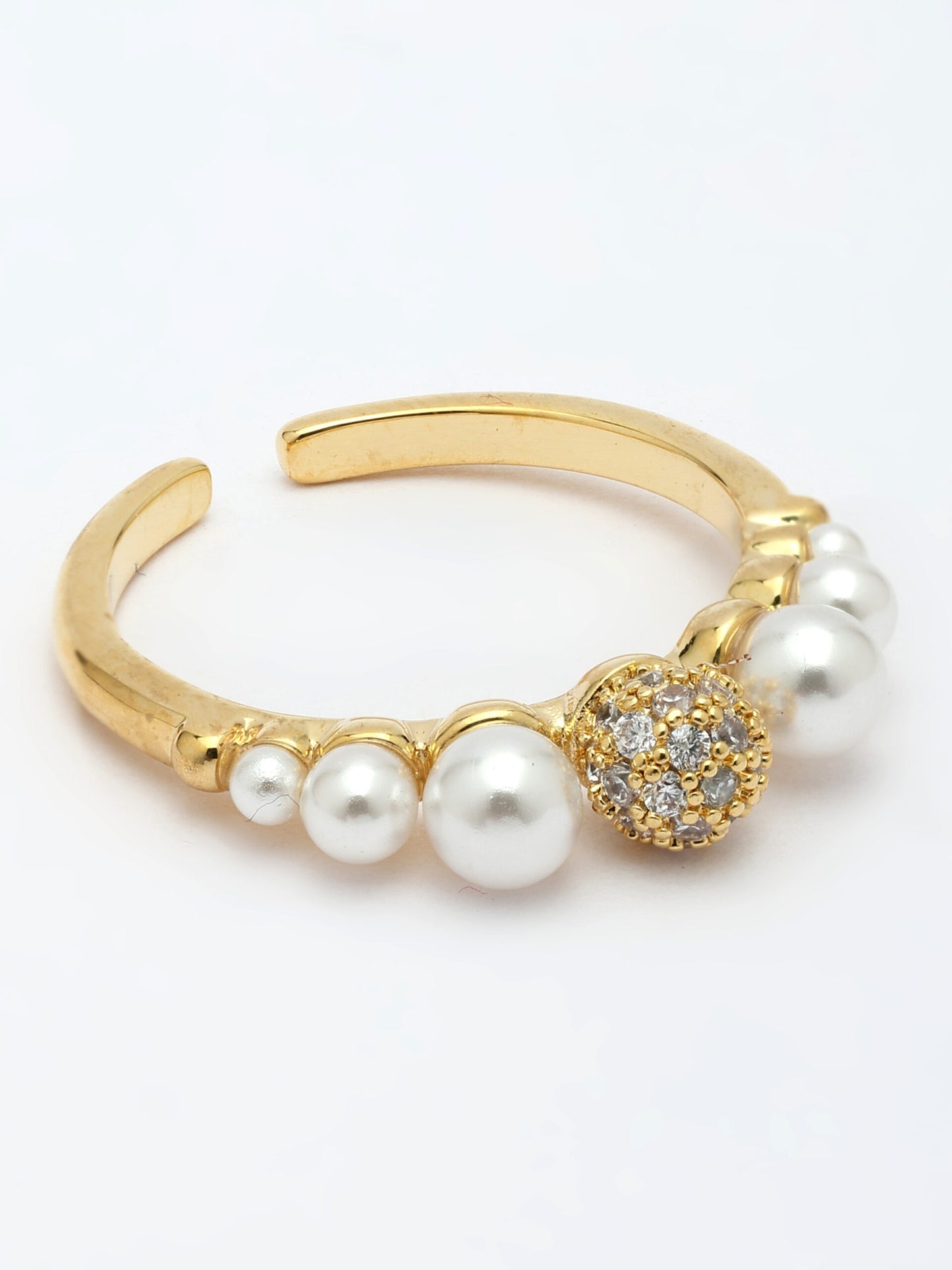 Elegant Mother Of Pearl Ring With Zircon Accents