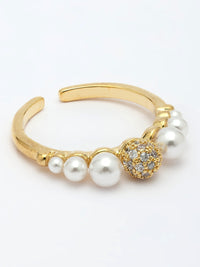 Elegant Mother Of Pearl Ring With Zircon Accents