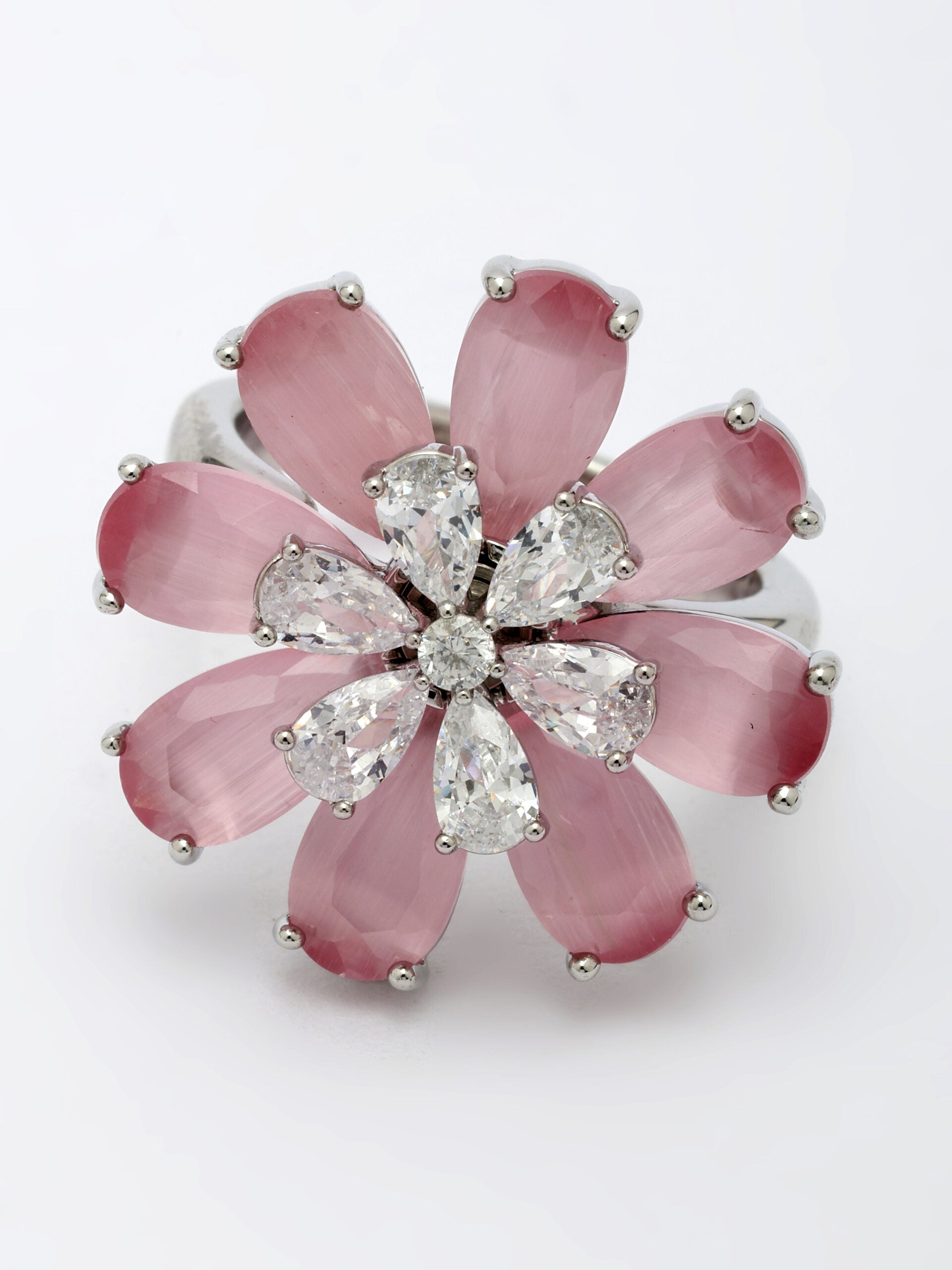 Swirl Design Ring with Zircon & Rose Quartz
