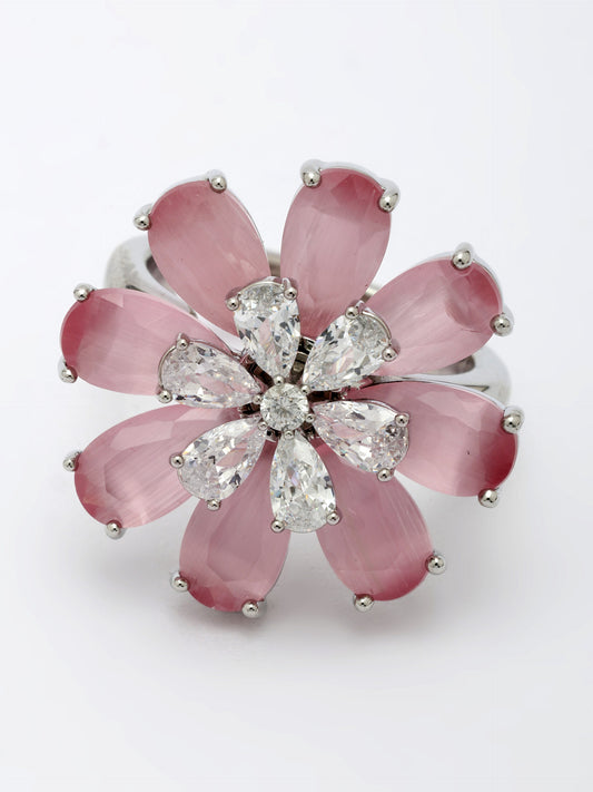 Swirl Design Ring with Zircon & Rose Quartz