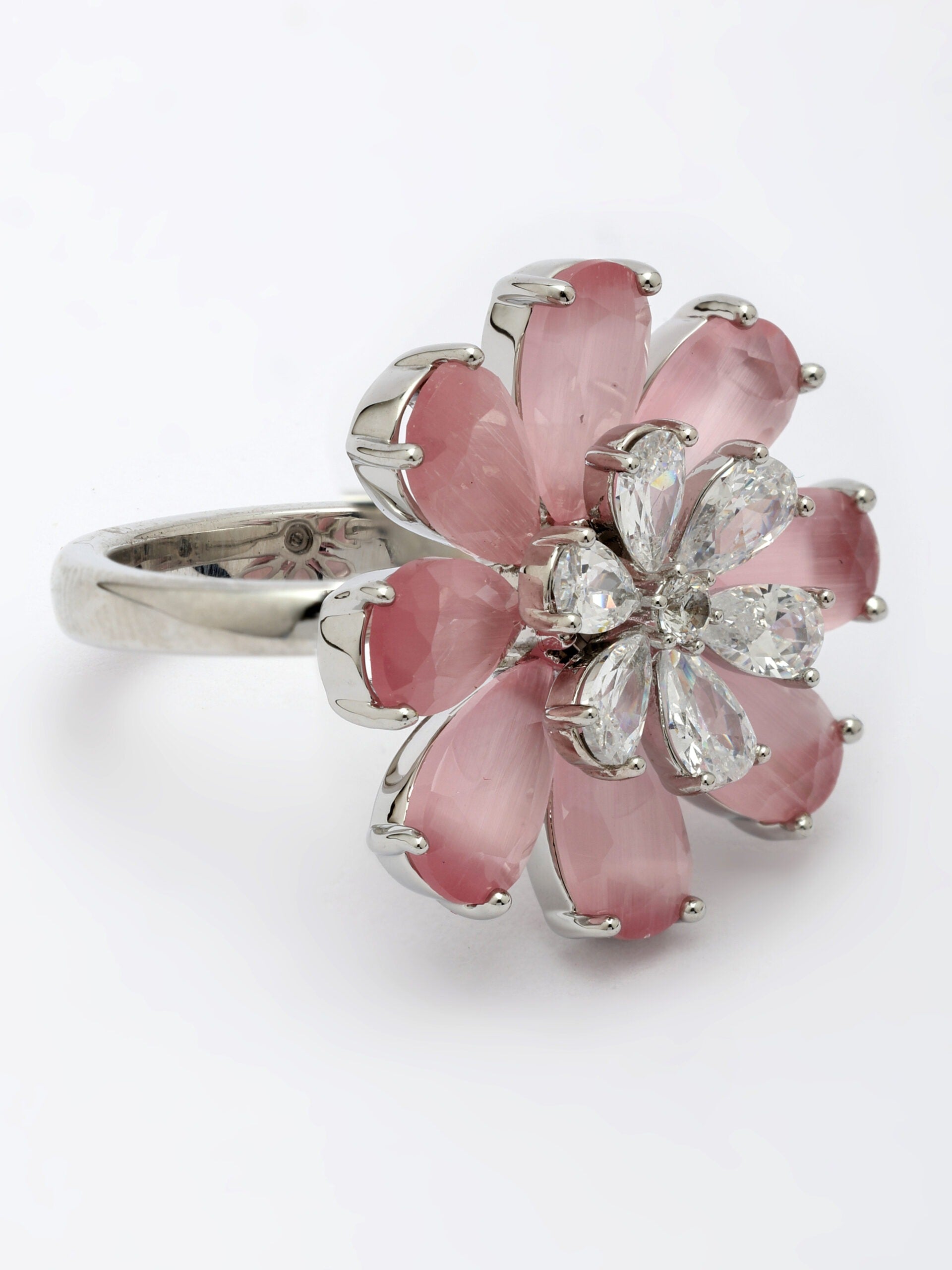 Swirl Design Ring with Zircon & Rose Quartz