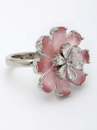 Swirl Design Ring with Zircon & Rose Quartz