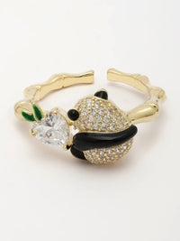 Zircon Ring With Black & Green Enamel Accents