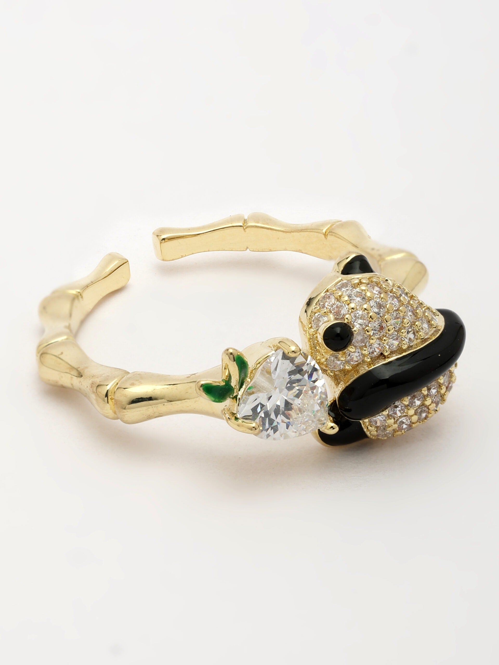 Zircon Ring With Black & Green Enamel Accents