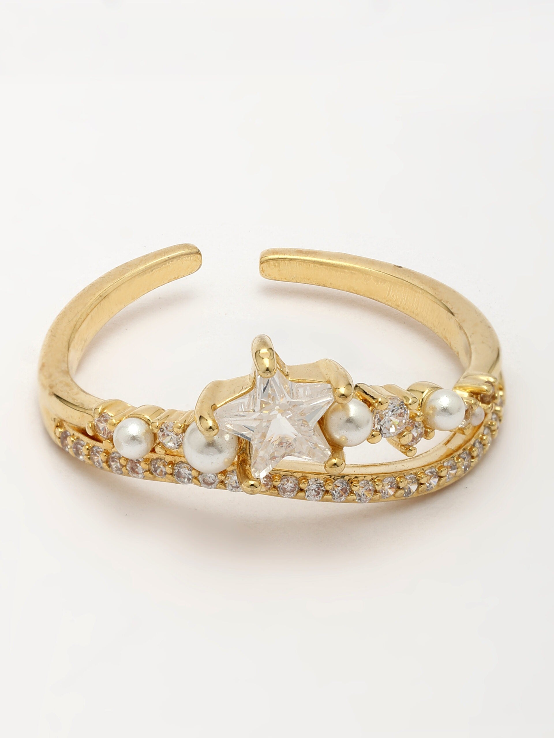 Elegant Zircon Ring With Mother Of Pearl Accents