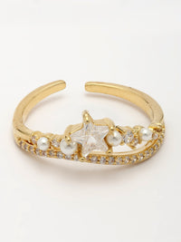Elegant Zircon Ring With Mother Of Pearl Accents