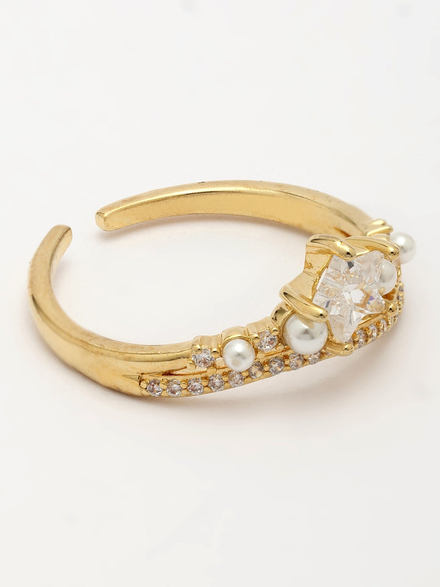 Elegant Zircon Ring With Mother Of Pearl Accents