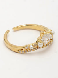 Elegant Zircon Ring With Mother Of Pearl Accents