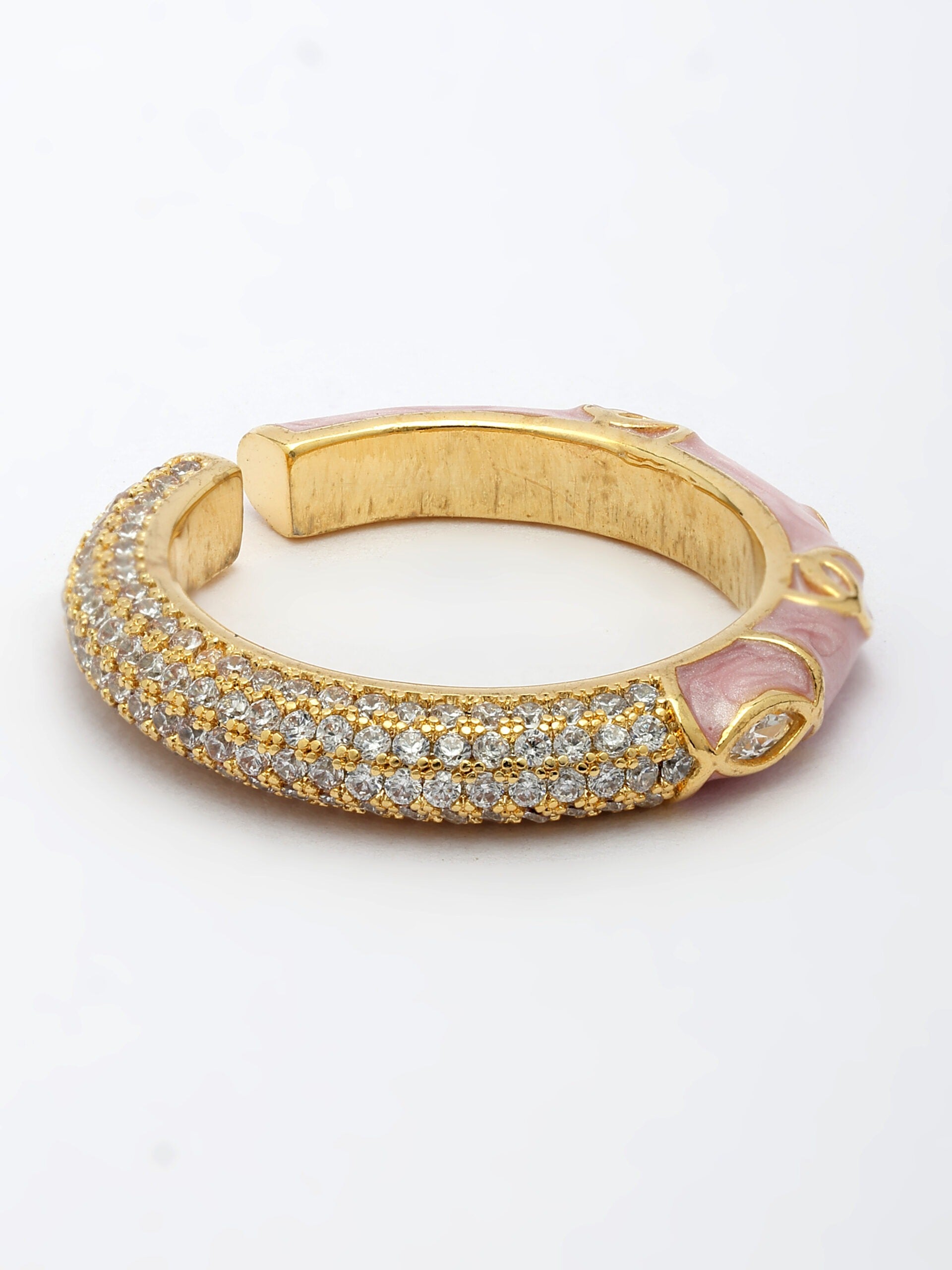 Zircon Ring with Pink Enamel Detailing