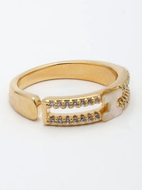 Elegant Shell Ring With Zircon Accents