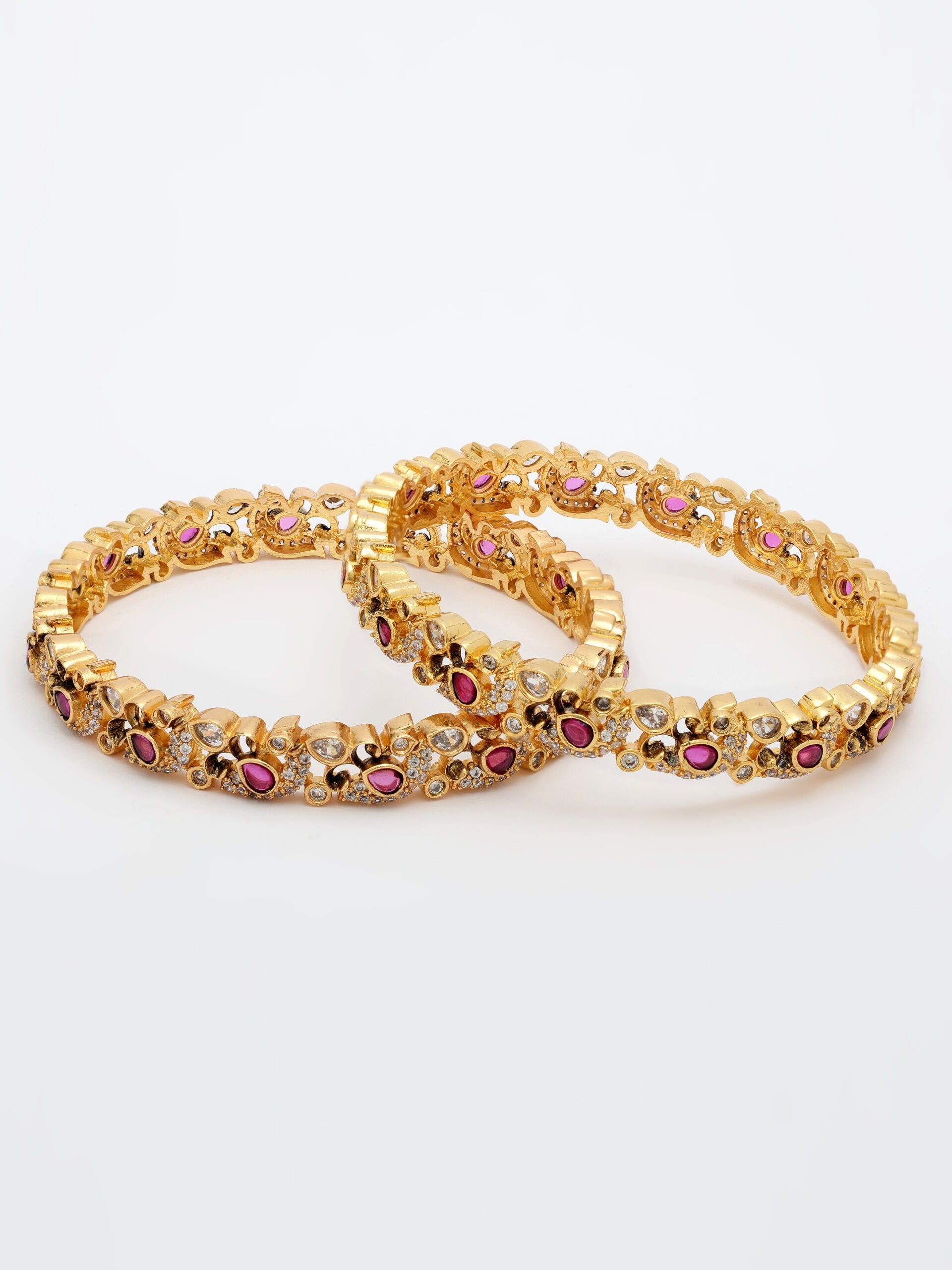 Elegant Ruby & Zircon Bangle With High Gold Polish