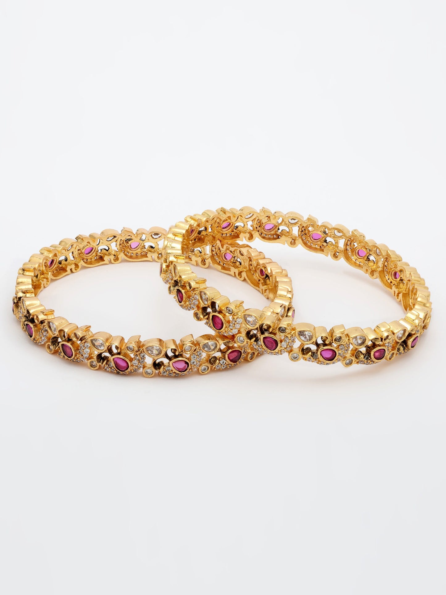 Elegant Ruby & Zircon Bangle With High Gold Polish