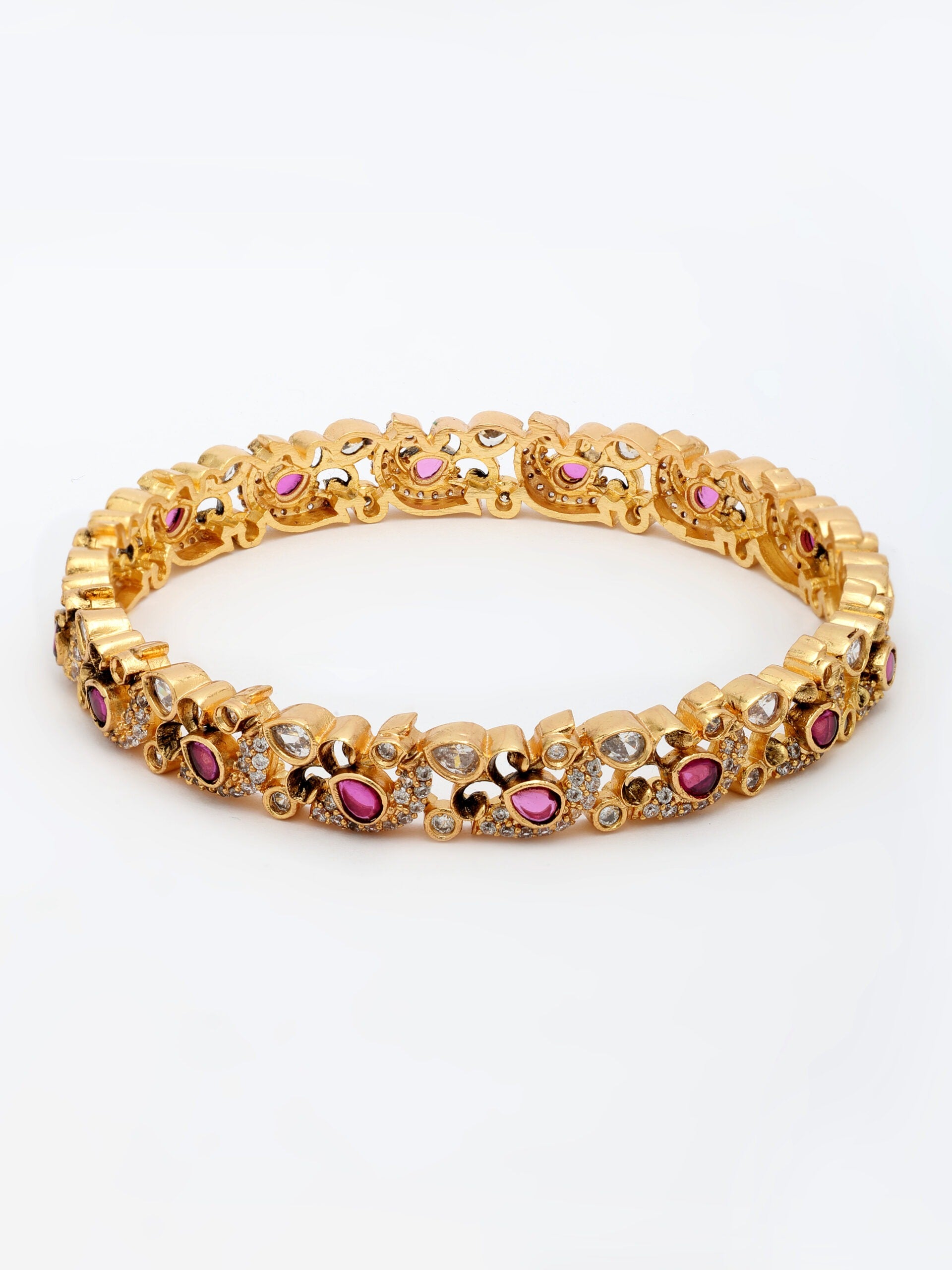 Elegant Ruby & Zircon Bangle With High Gold Polish
