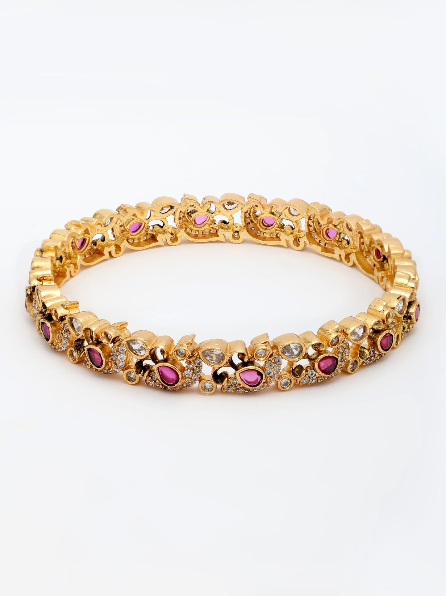 Elegant Ruby & Zircon Bangle With High Gold Polish